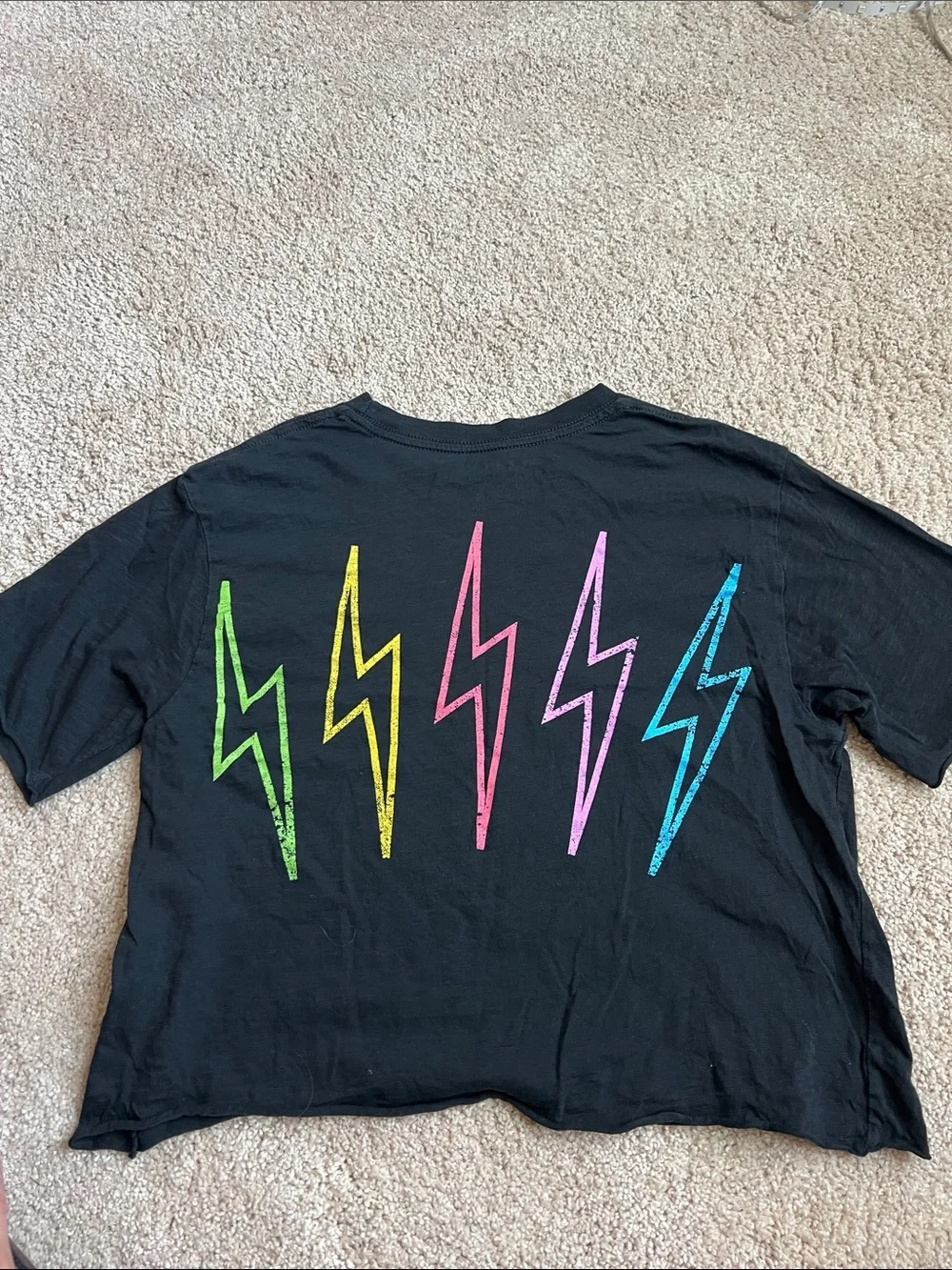 Original Retro Brand Kids Black Tee with Pink Lightning Bolt